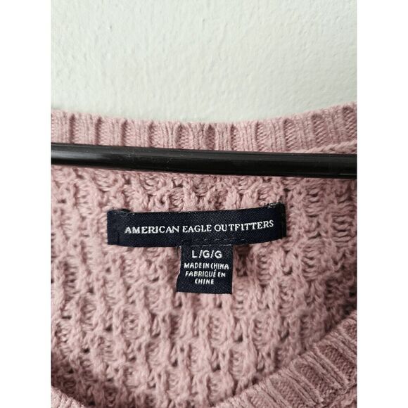 Women's American Eagle Pink Textured Knit V-Neck Long Sleeve Sweater size Large - Picture 4 of 6